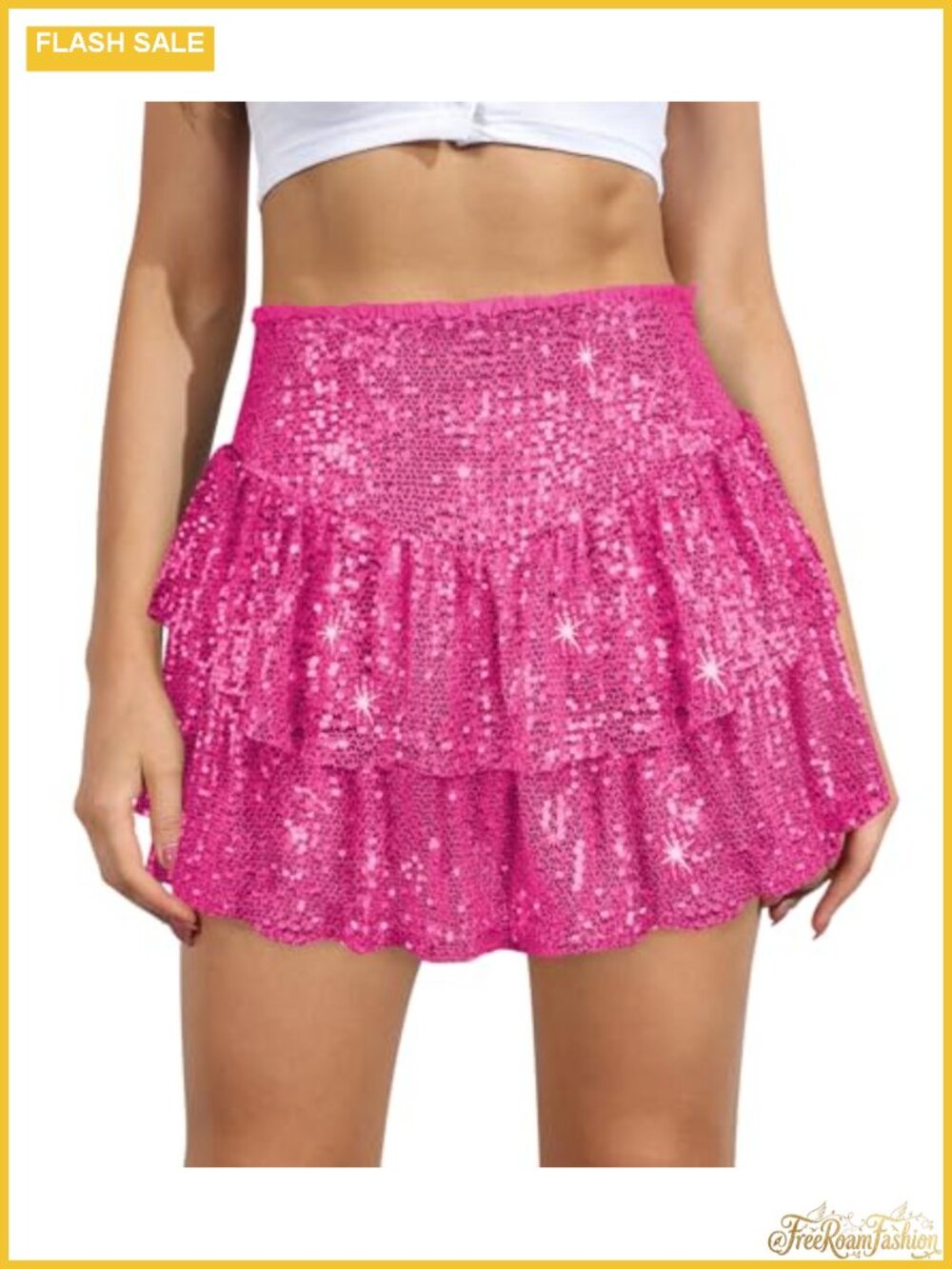 Women's Sequin Mini Skirt High Waist Ruffle Hem Club Party Dance Skort